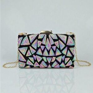 Holographic Sequin Geometric Clutch Bag